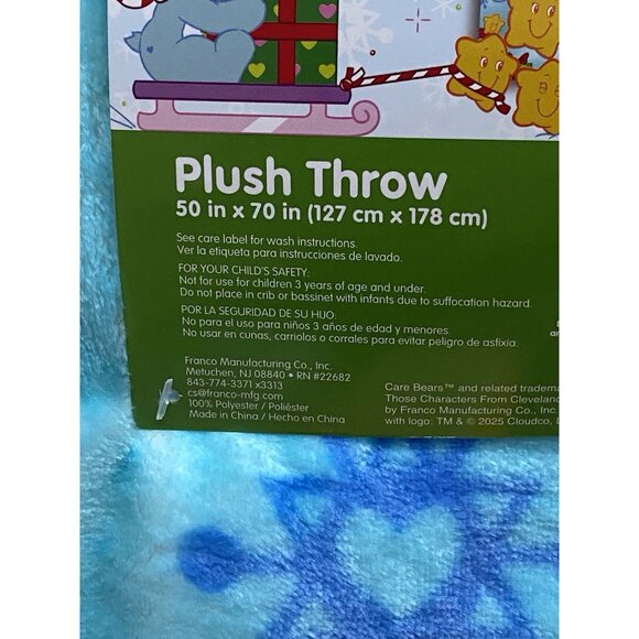 Care Bears Christmas Blanket Throw BLUE 50 X 70” Snowman Holiday Sled Viral NEW - Picture 5 of 16